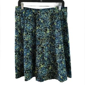 attention Blue/Green Knee Length Floral Skirt